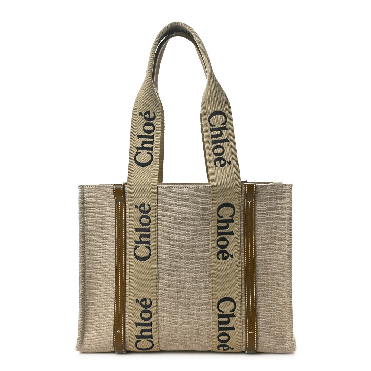 Linen Calfskin Medium Woody Ribbon Tote Bronze Brown