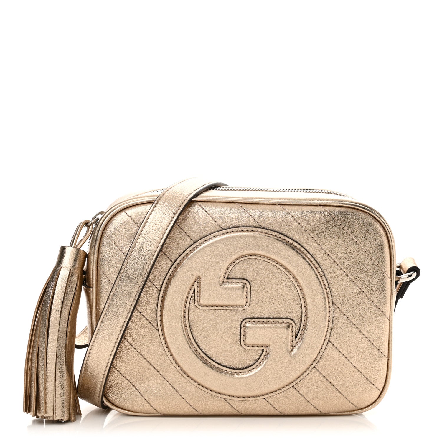 Gucci Metallic Sakai Be Green Calfskin Diagonal Stitched Small Blondie Shoulder Bag Gold 1 of 10