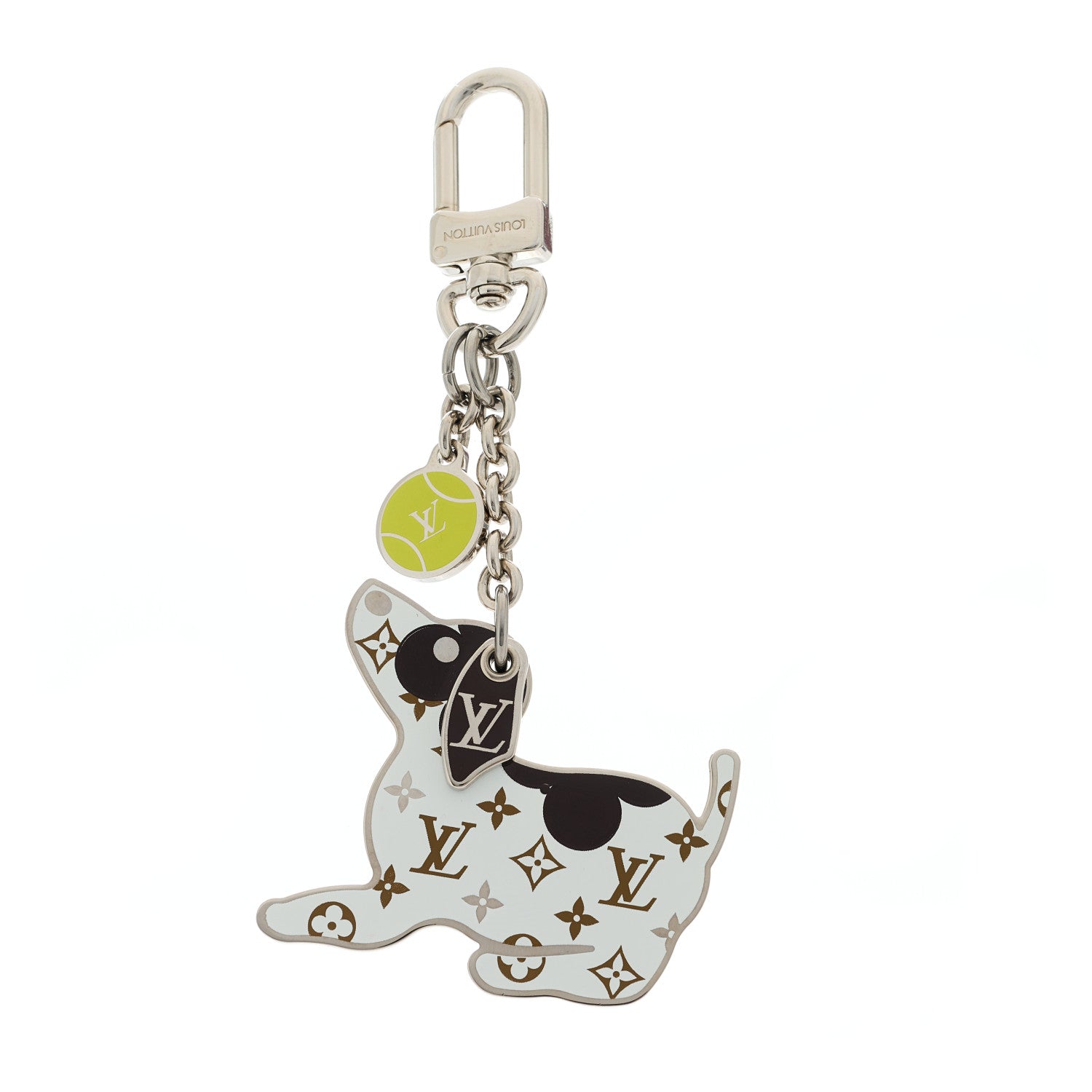 Louis Vuitton Metal Monogram Dog Bag Charm Key Holder Silver