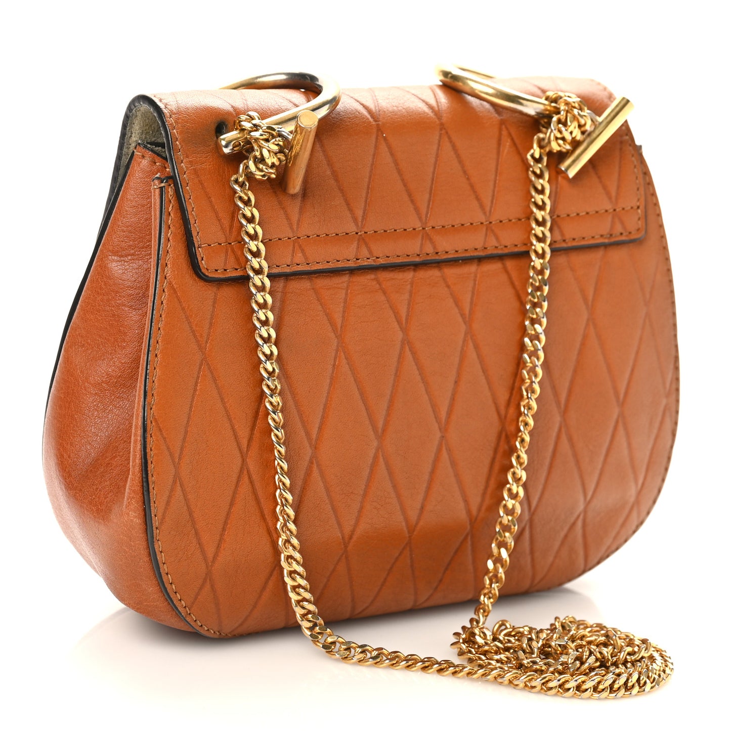 Lambskin Diamond Embossed Small Drew Shoulder Bag Caramel