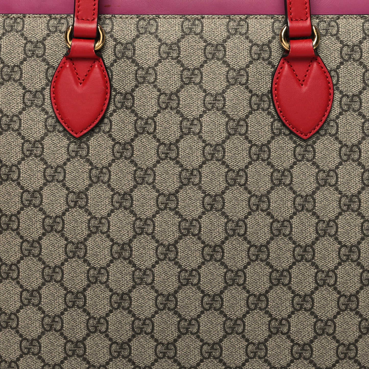 GG Supreme Monogram Medium Zippered Bucket Tote Beige Hibiscus Red New Rosette