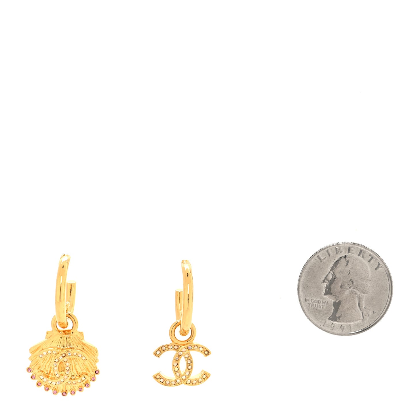 Crystal CC Shell Hoop Earrings Gold