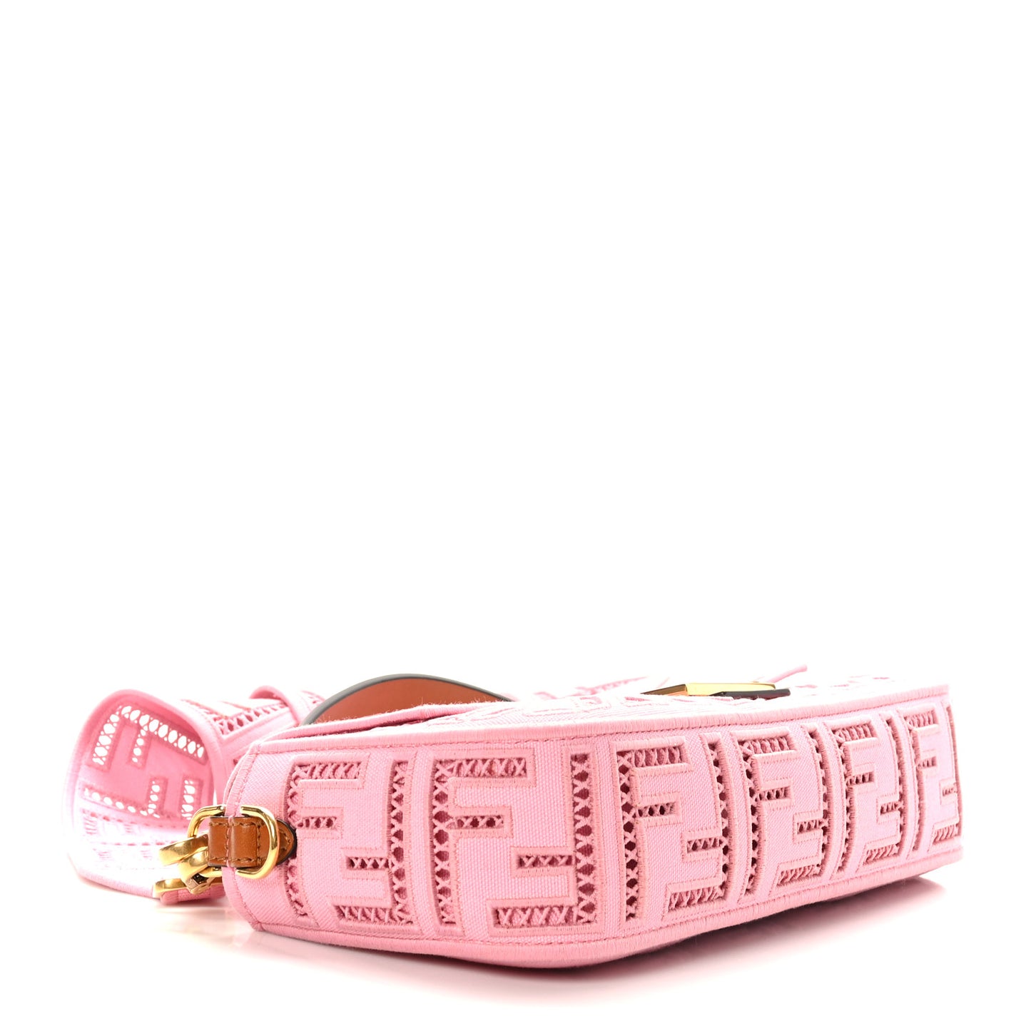 Canvas Cuoio Agata FF Ajour Embroidered Baguette Ciclamino Cuoio