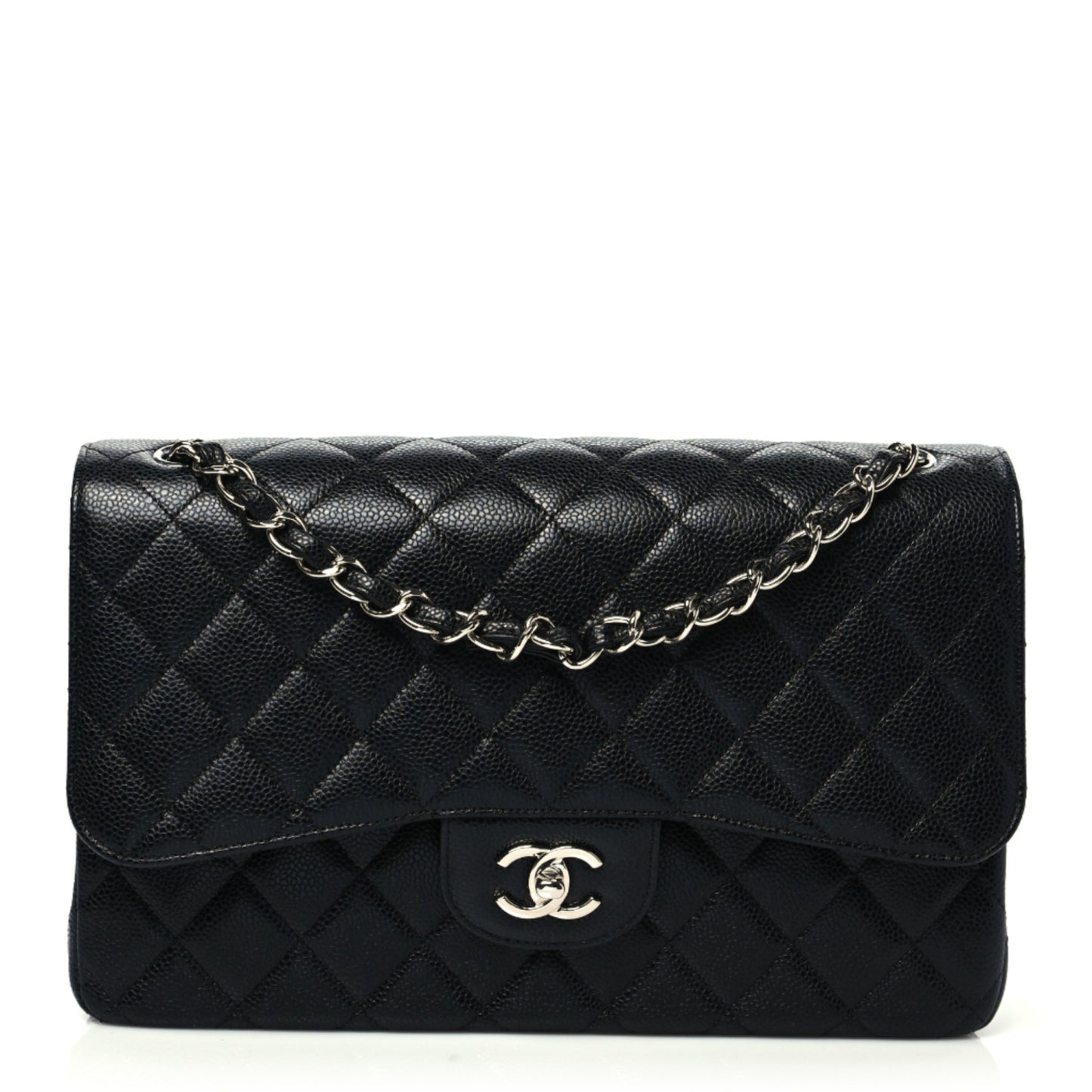 Caviar Quilted Jumbo Double Flap Black