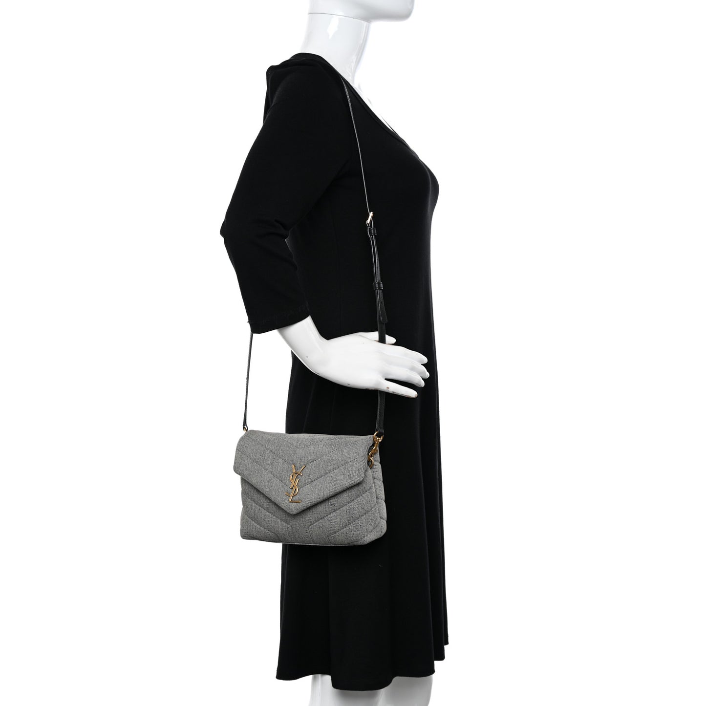 Denim Y Quilted Monogram Toy Loulou Crossbody Bag Grey