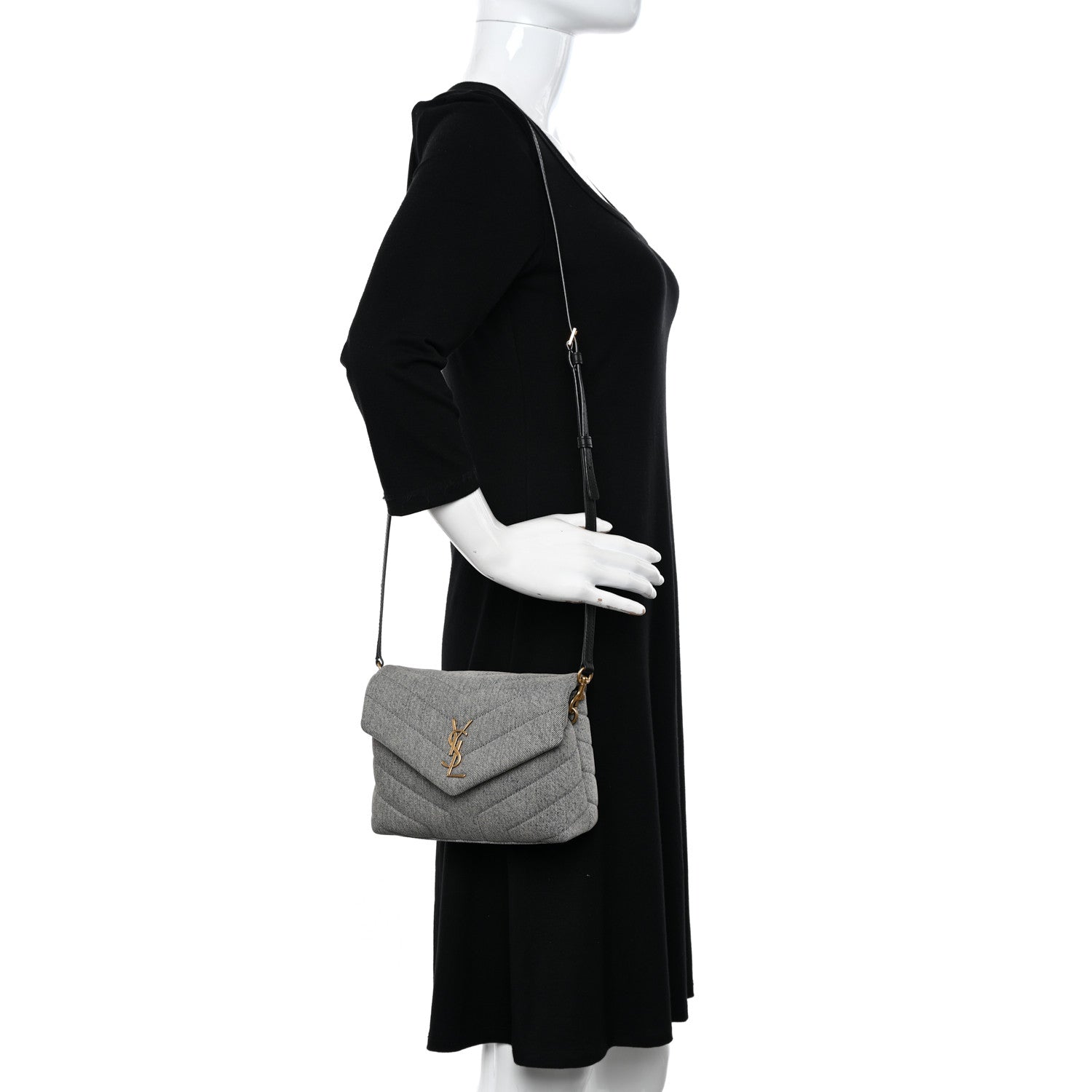 Saint Laurent Denim Y Quilted Monogram Toy Loulou Crossbody Bag Grey 2 of 11