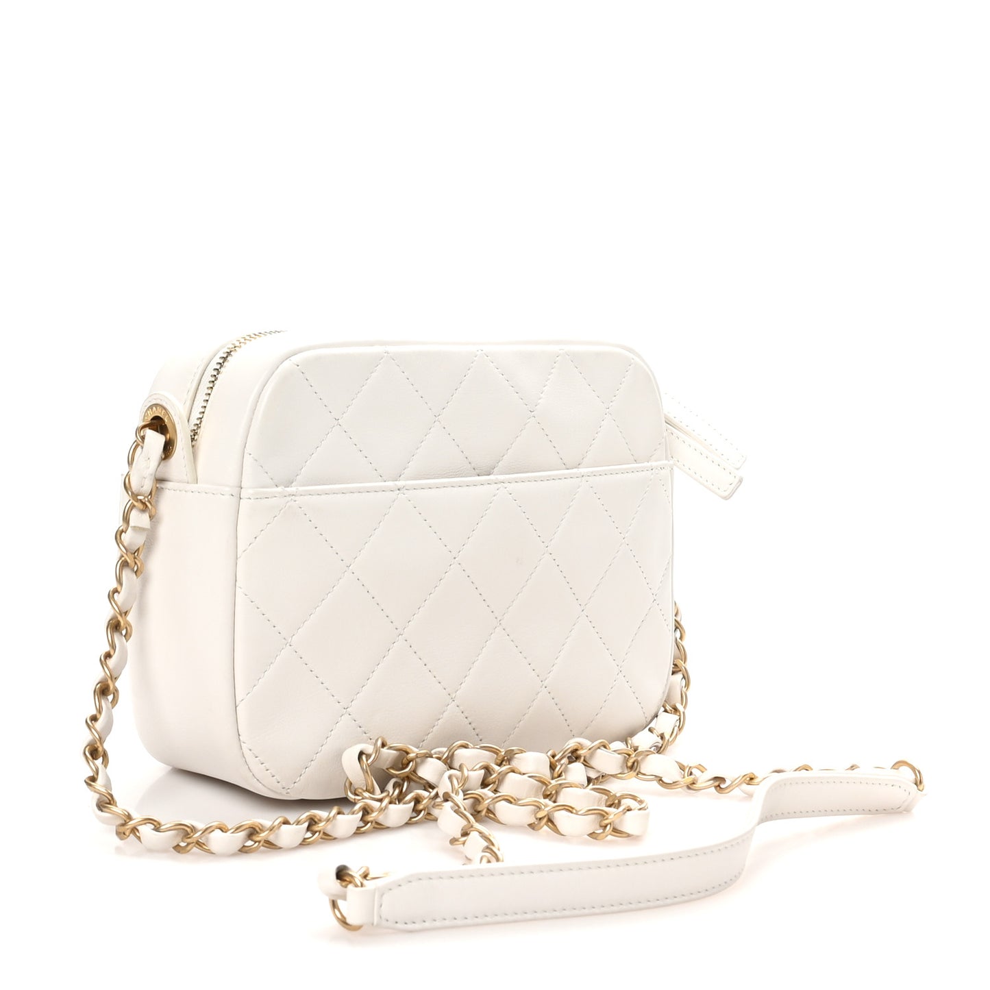 Calfskin Quilted Enchained Camera Case Bag White
