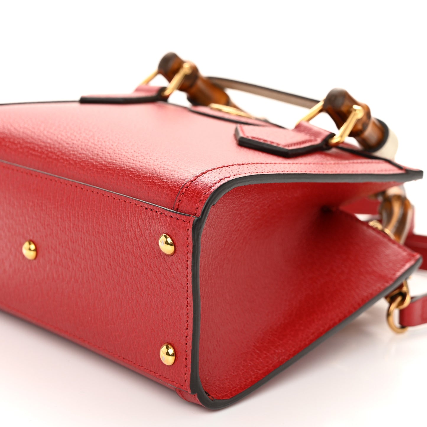 Textured Dollar Calfskin Web Mini Diana Tote Bag Red