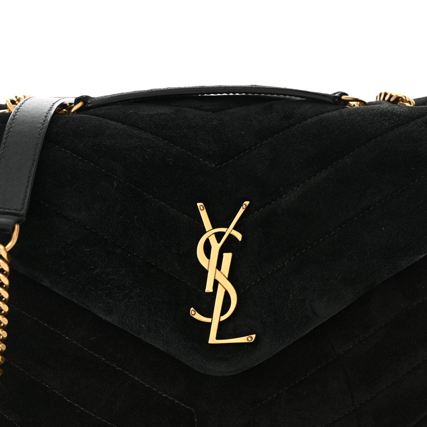 Suede Calfskin Y Quilted Monogram Small Loulou Chain Satchel Black