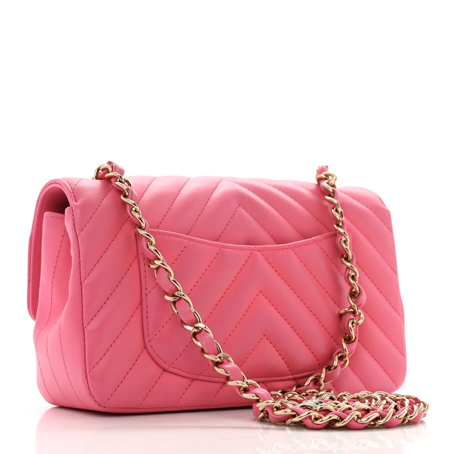 Lambskin Chevron Quilted Mini Rectangular Flap Fuchsia