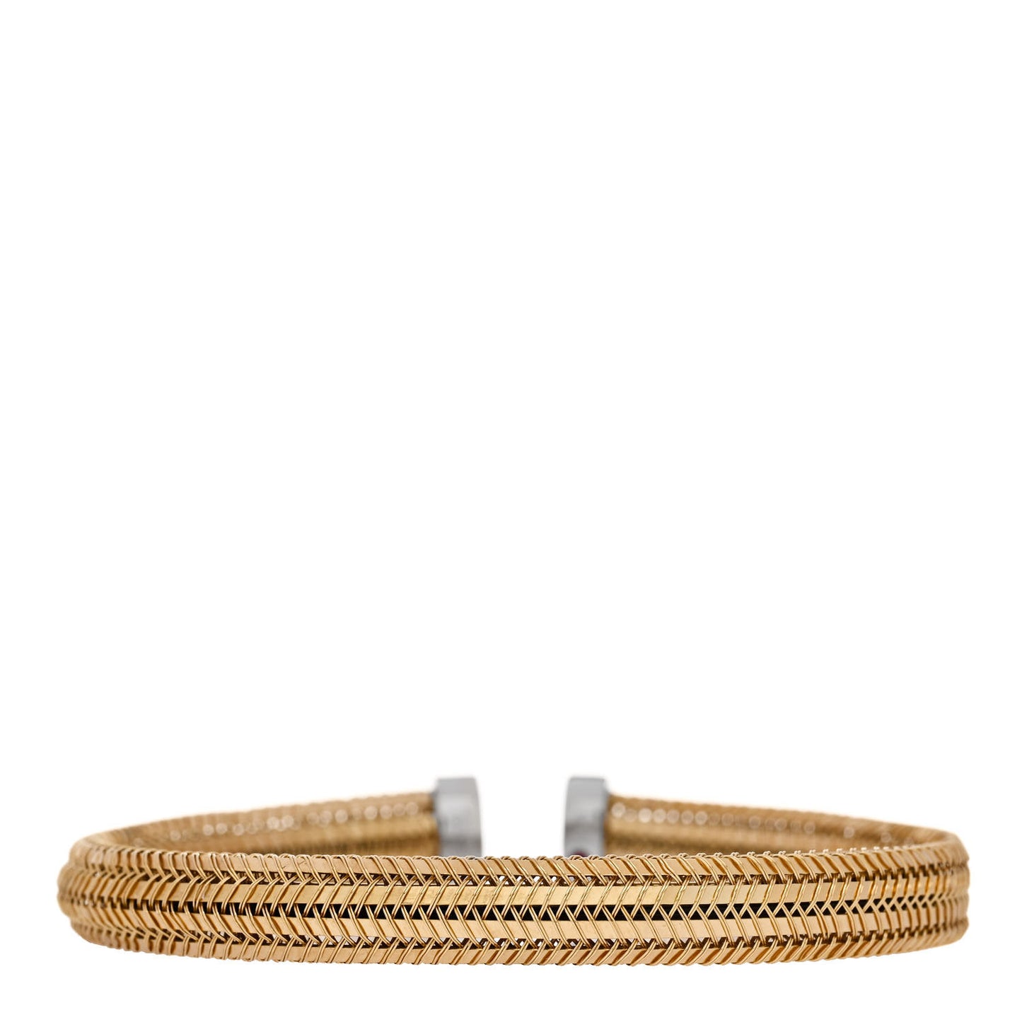 18K Yellow White Gold Diamond Woven Cuff Bracelet