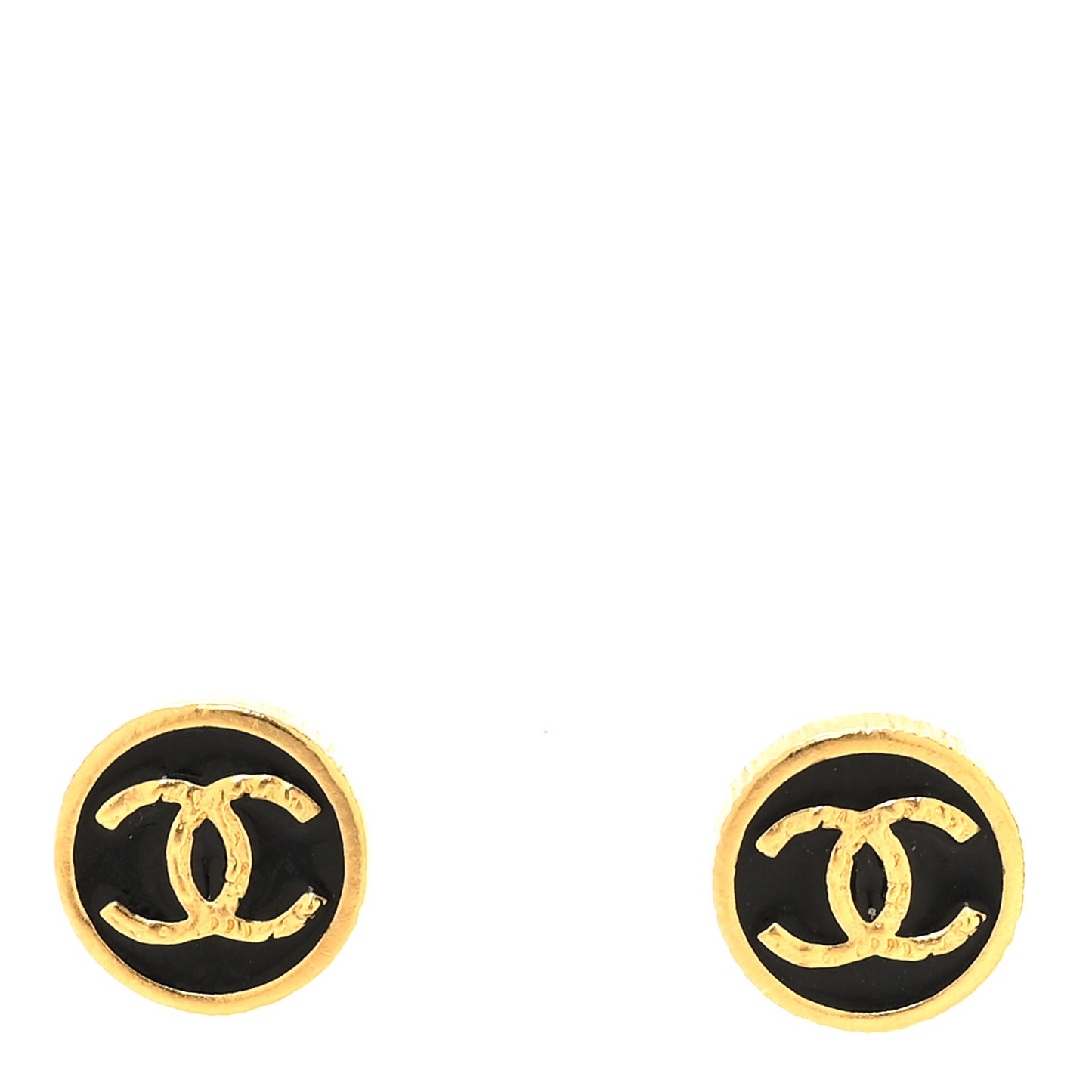 Metal Enamel CC Round Earrings Gold Black