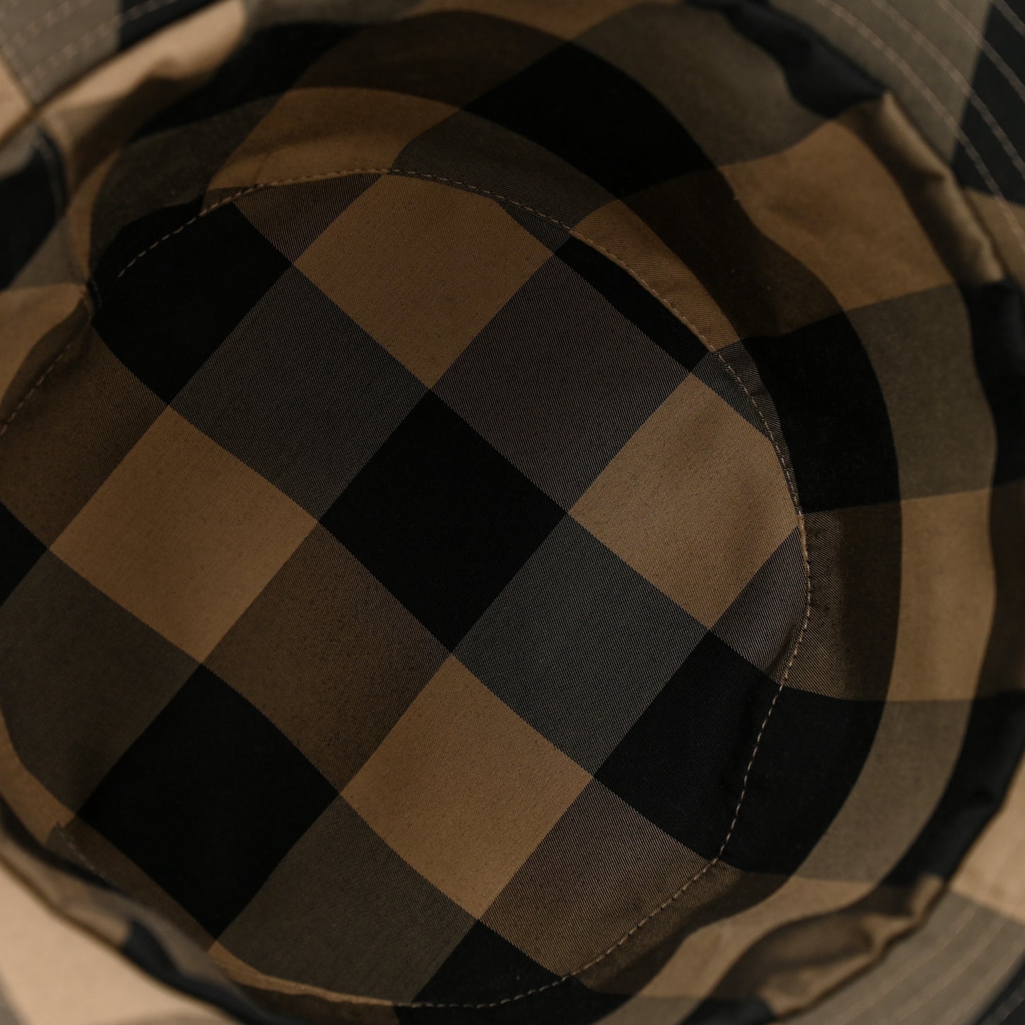 Polyester Cotton Gingham Oblique Reversible Bucket Hat 57 Beige