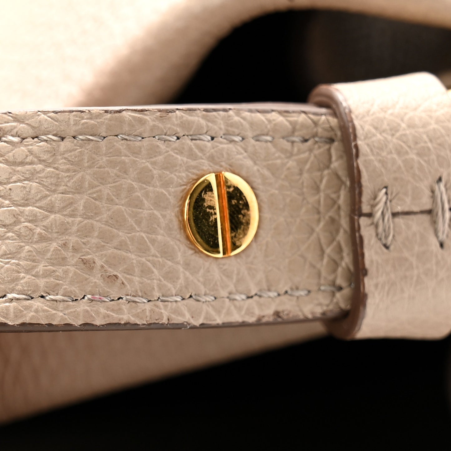 Grained Calfskin Small Padlock Top Handle Beige
