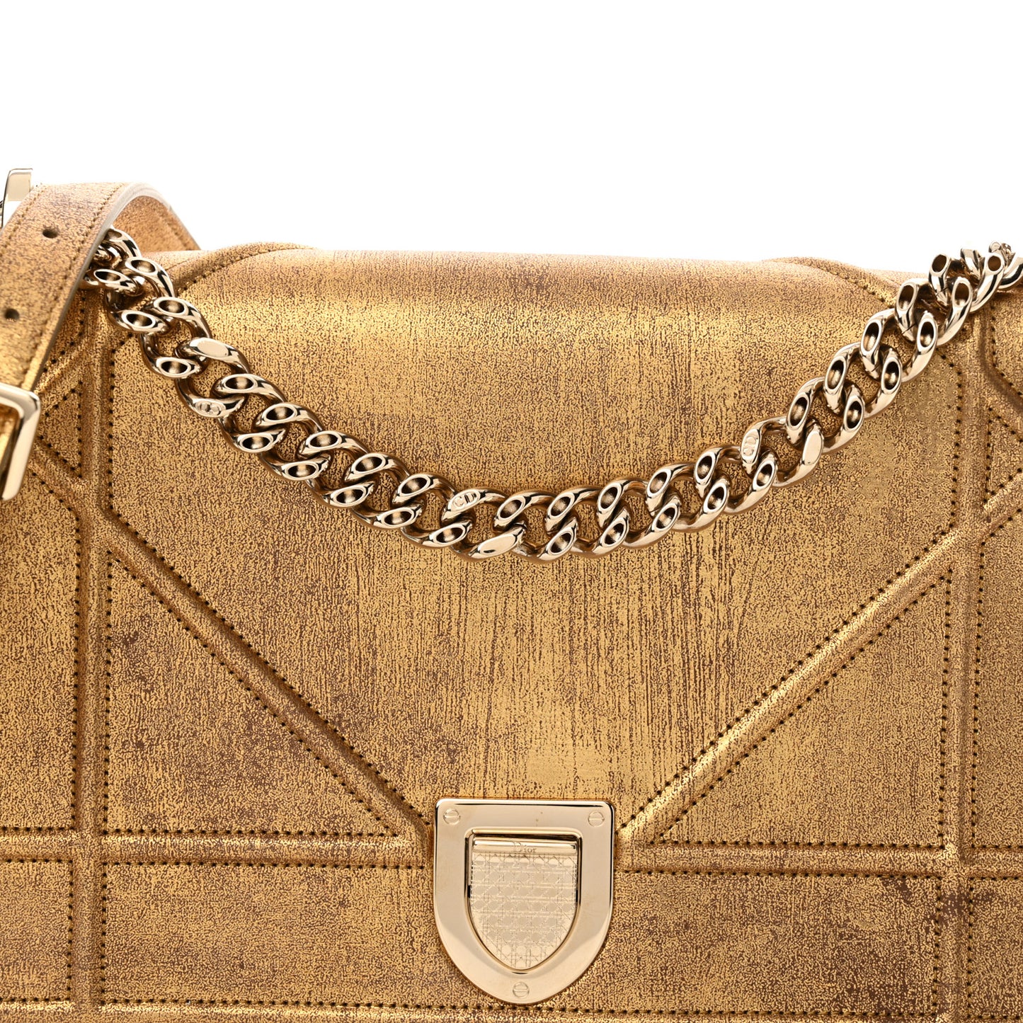Metallic Brushed Calfskin Small Diorama Flap Bag Gold
