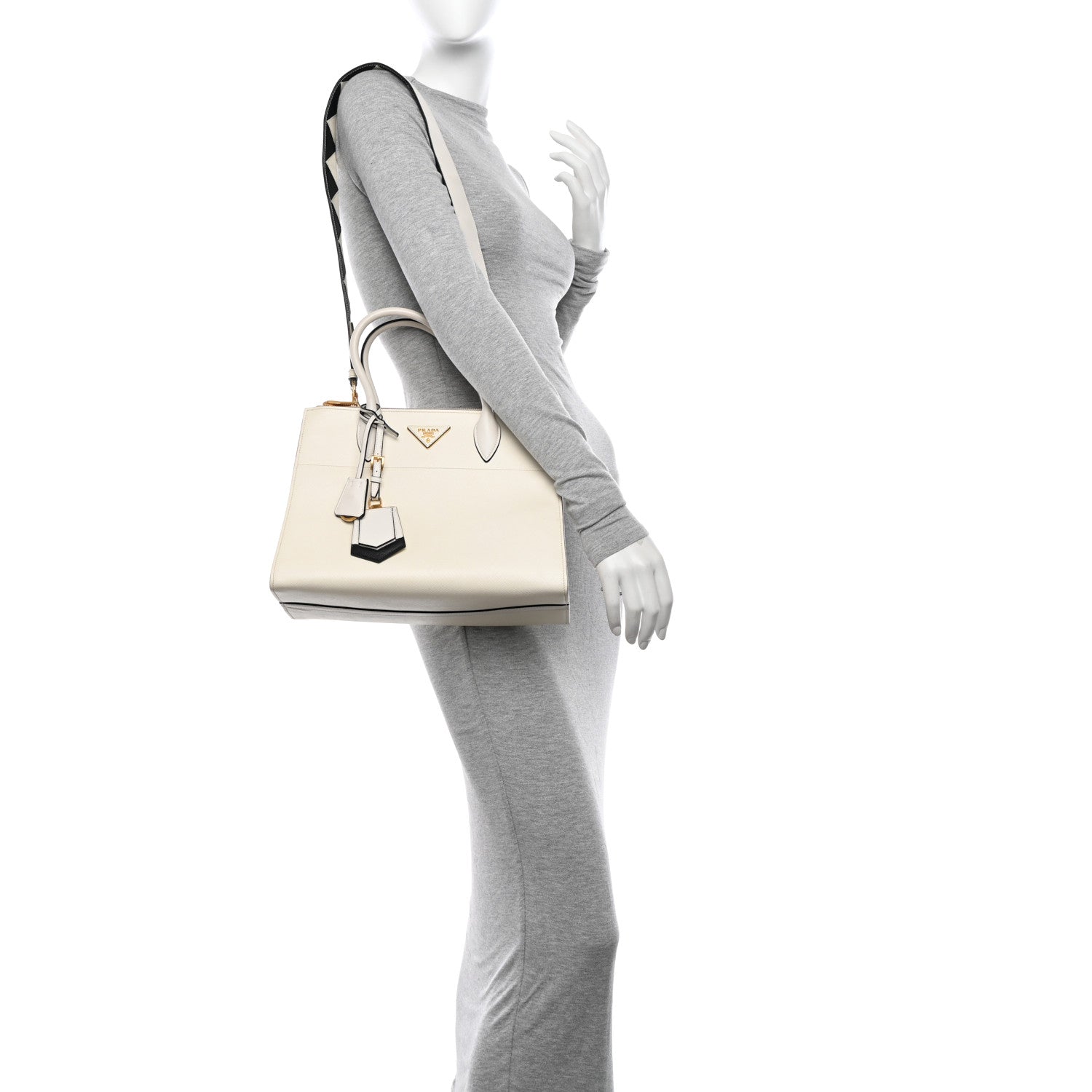 Prada Saffiano City Calfskin Greche Paradigme Bag White Black 2 of 20