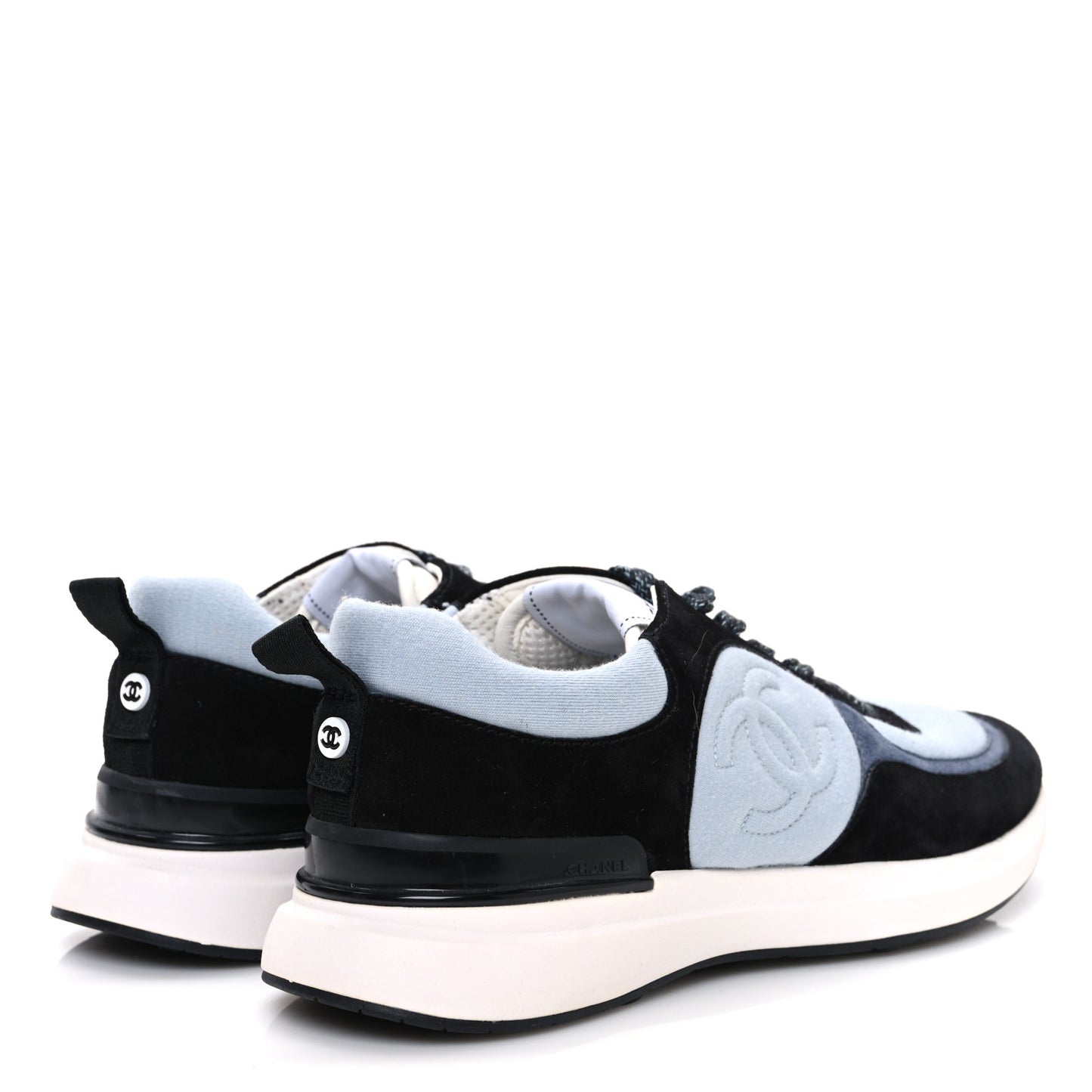 Suede Calfskin Fabric CC Sneakers 39 Light Blue Black