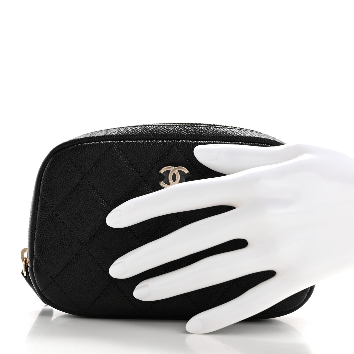 Caviar Quilted Small Curvy Pouch Cosmetic Case Black