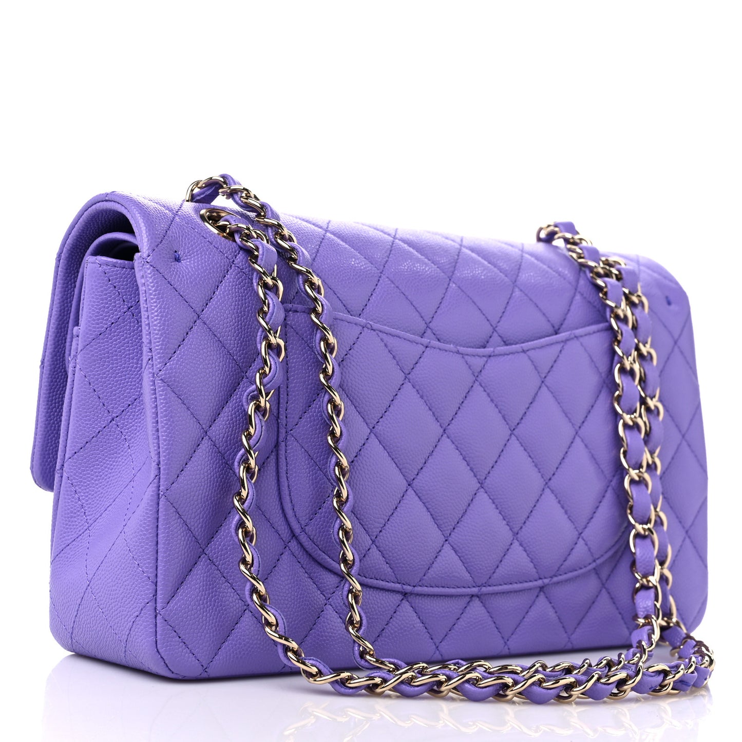 Caviar Quilted Medium Double Flap Purple