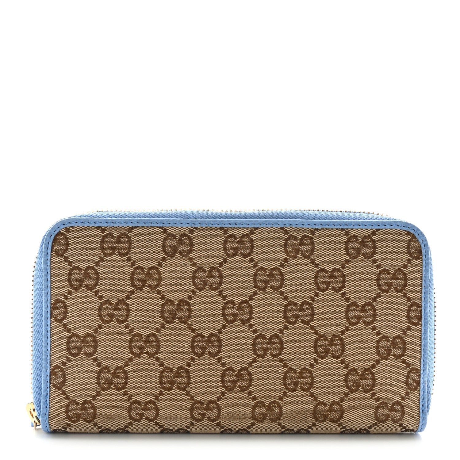 Gucci Monogram Dollar Calfskin Zip Around Wallet Beige Ebony Mineral Blue 1 of 11