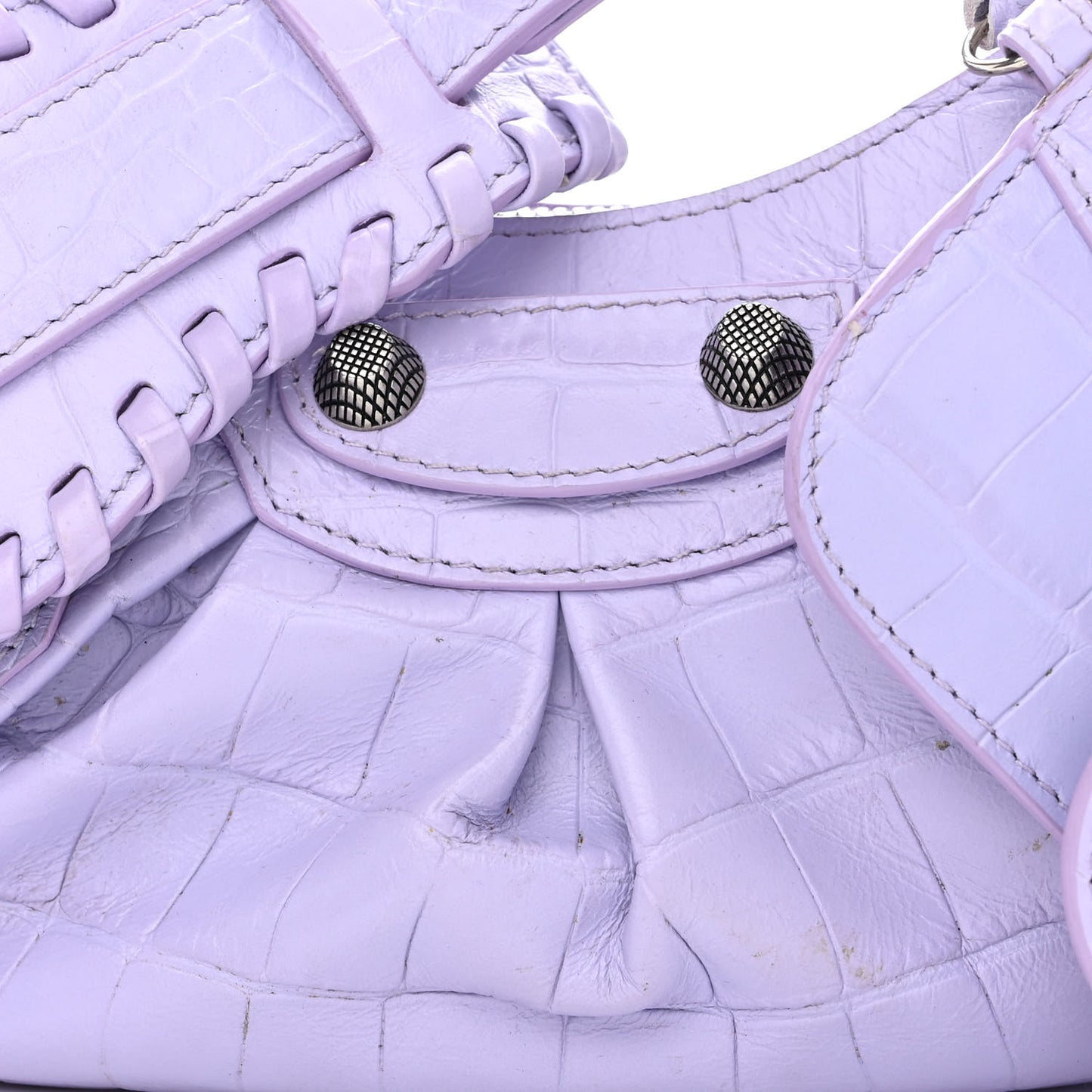 Extra Supple Calfskin Crocodile Embossed Le Cagole Shoulder Bag XS Lilac