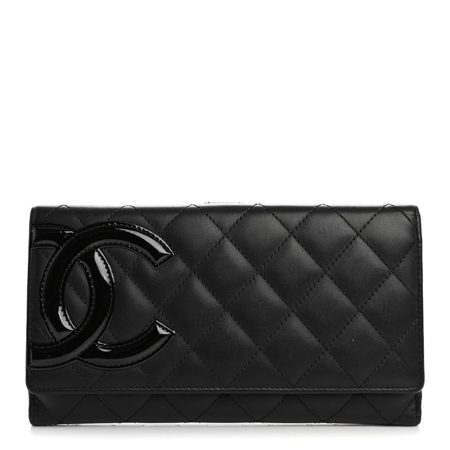 Calfskin Quilted Cambon Tri-Fold Wallet Black