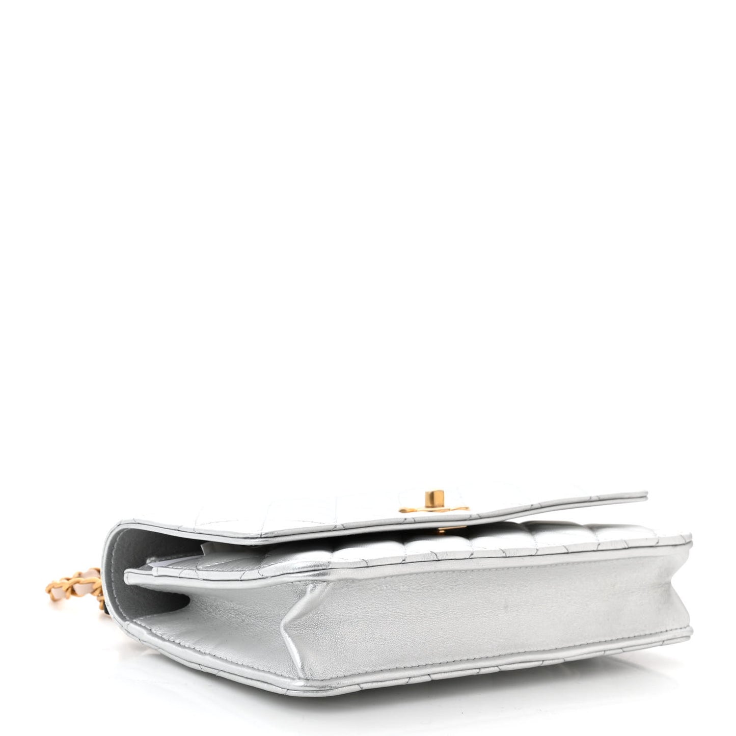 Metallic Calfskin Quilted Top Handle Wallet on Chain WOC Silver