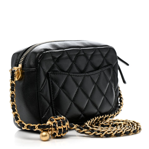 Lambskin Quilted CC Pearl Crush Camera Case Black