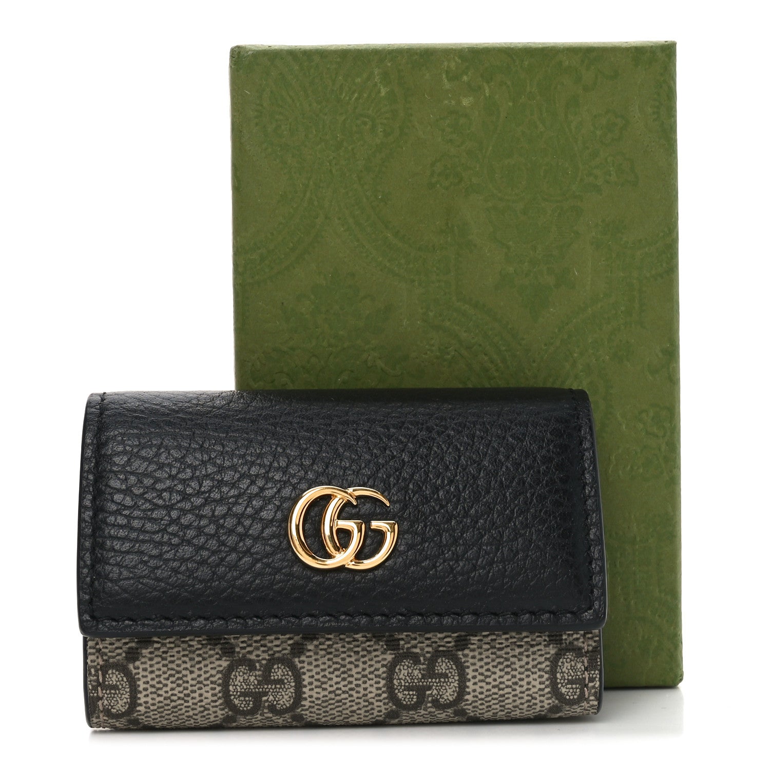 Gucci Dollar Calfskin GG Supreme Monogram GG Marmont 6 Key Holder Case Black Beige Ebony 7 of 7