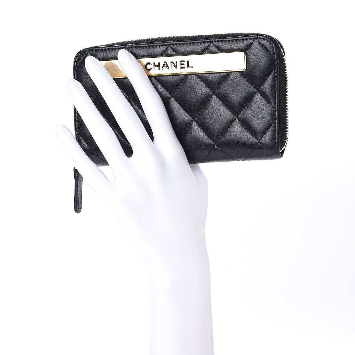 Lambskin Quilted Small Trendy CC Zip Around Wallet Black
