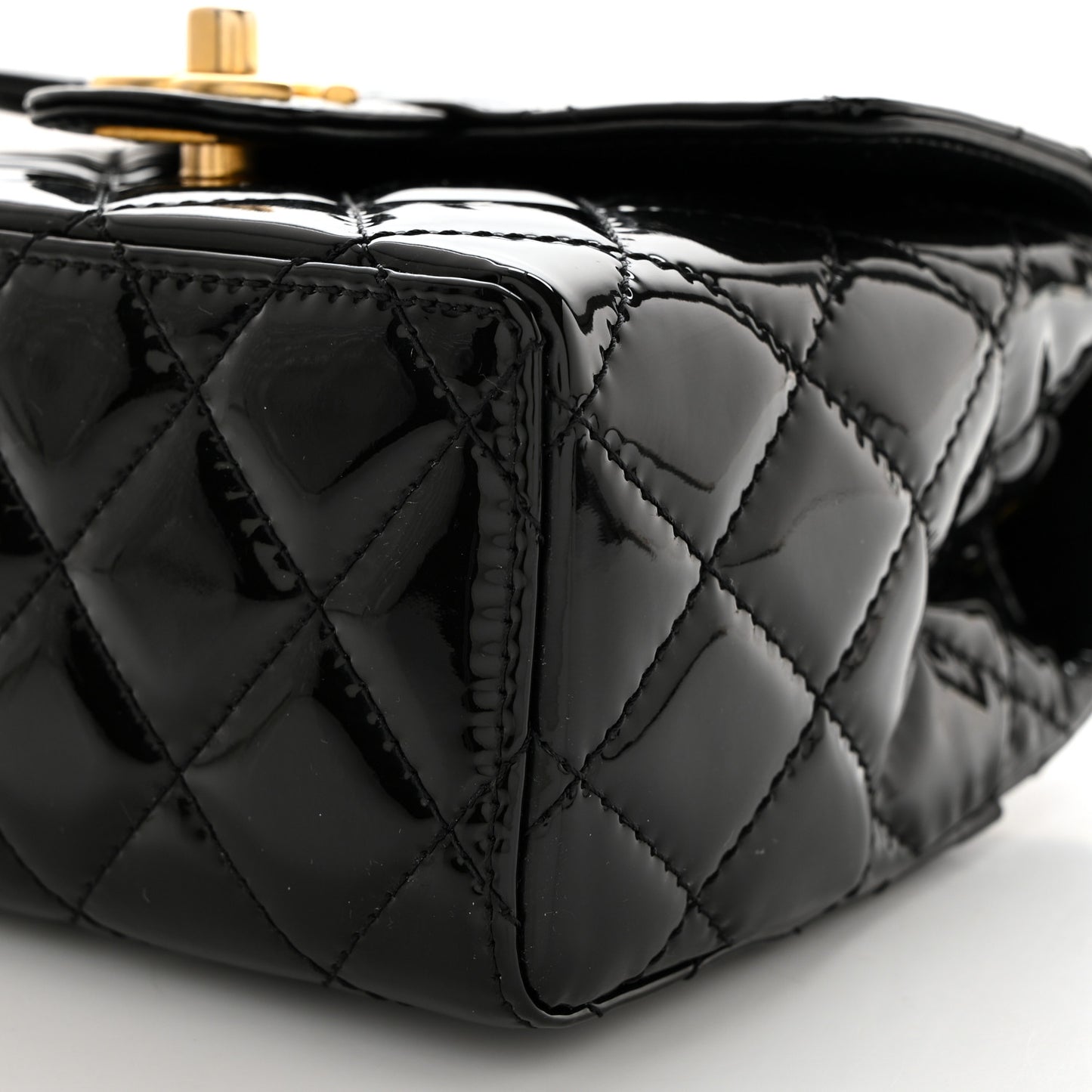 Patent Calfskin Quilted Mini Square Flap Black