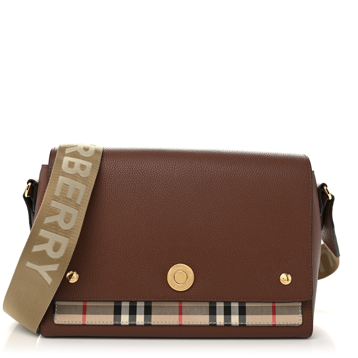 Burberry Calfskin Vintage Check Note Crossbody Bag Tan 1 of 10