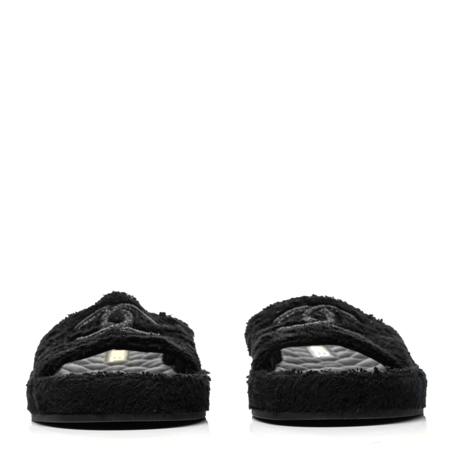 Terry Cloth Lambskin CC Sandals 40 Black