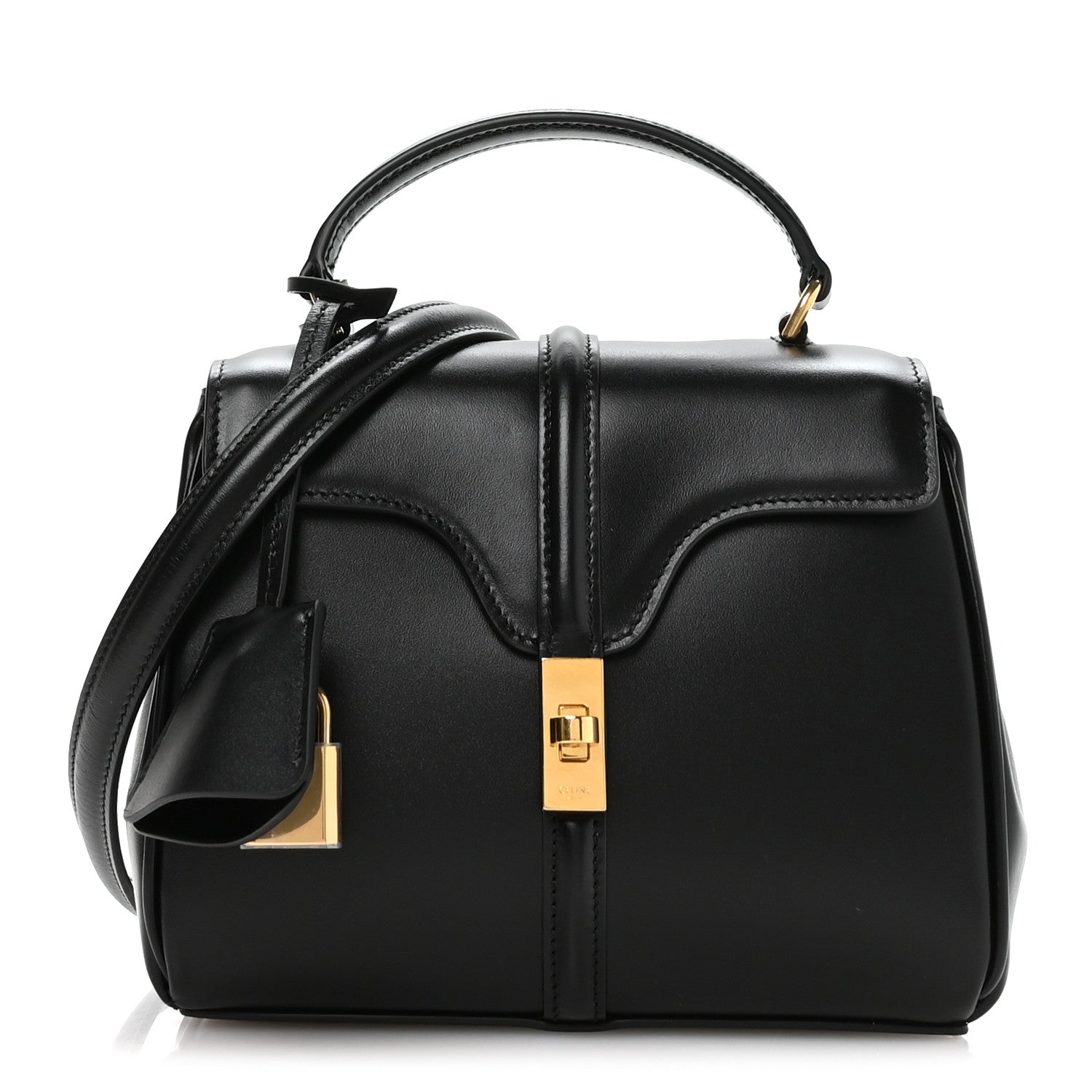 CELINE パーティーバッグ ブラック Celine Satinated Calfskin Mini 16 Top Handle Bag Black 1832586