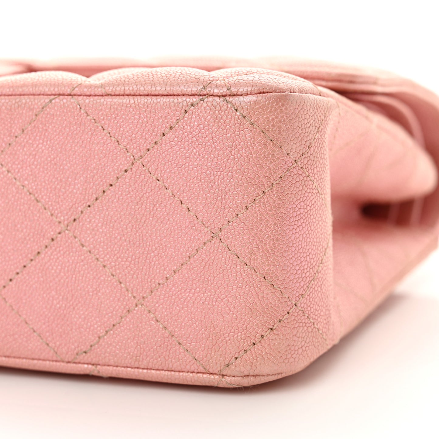 Iridescent Caviar Quilted Medium Double Flap Rose Pink