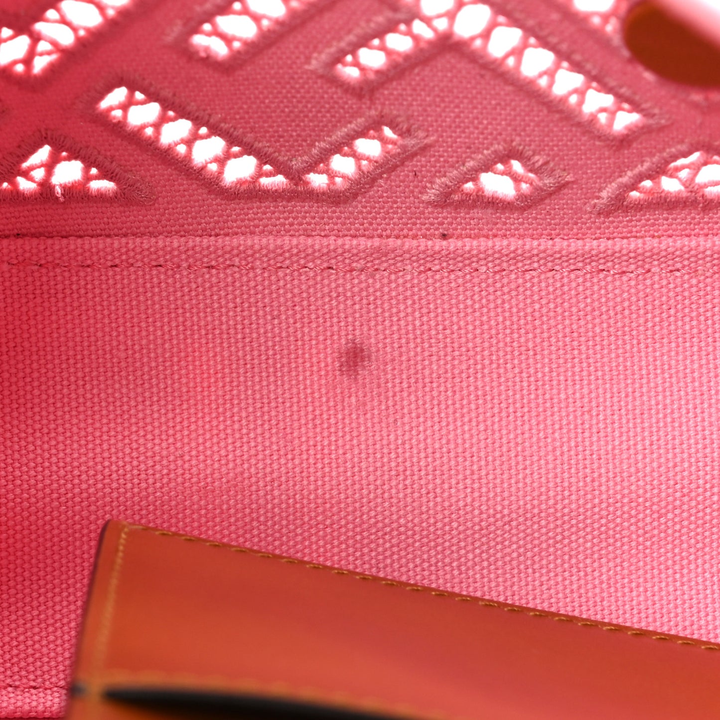 Canvas Cuoio Agata FF Ajour Embroidered Baguette Ciclamino Cuoio