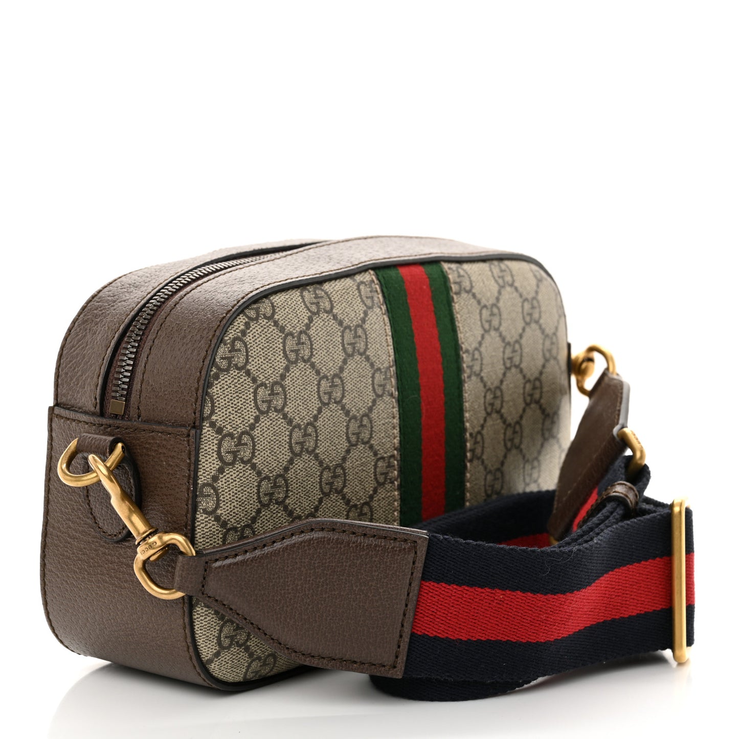 GG Supreme Monogram Textured Dollar Calfskin Web Ophidia Wristlet Shoulder Bag Beige Ebony New Acero