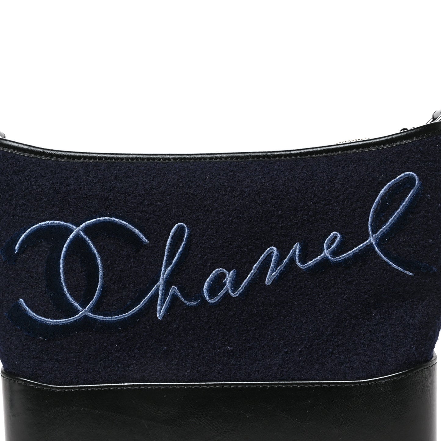 Calfskin Wool Embroidered Paris Hamburg Medium Gabrielle Hobo Dark Navy Blue