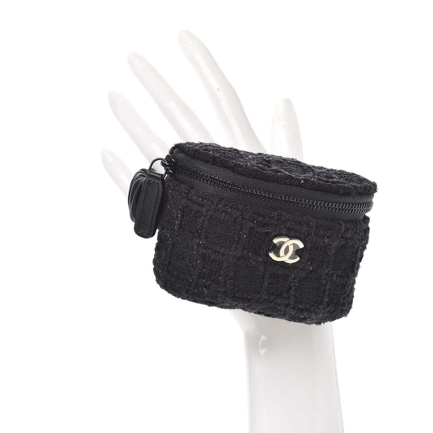 Tweed Lambskin Quilted Arm Coin Purse Black