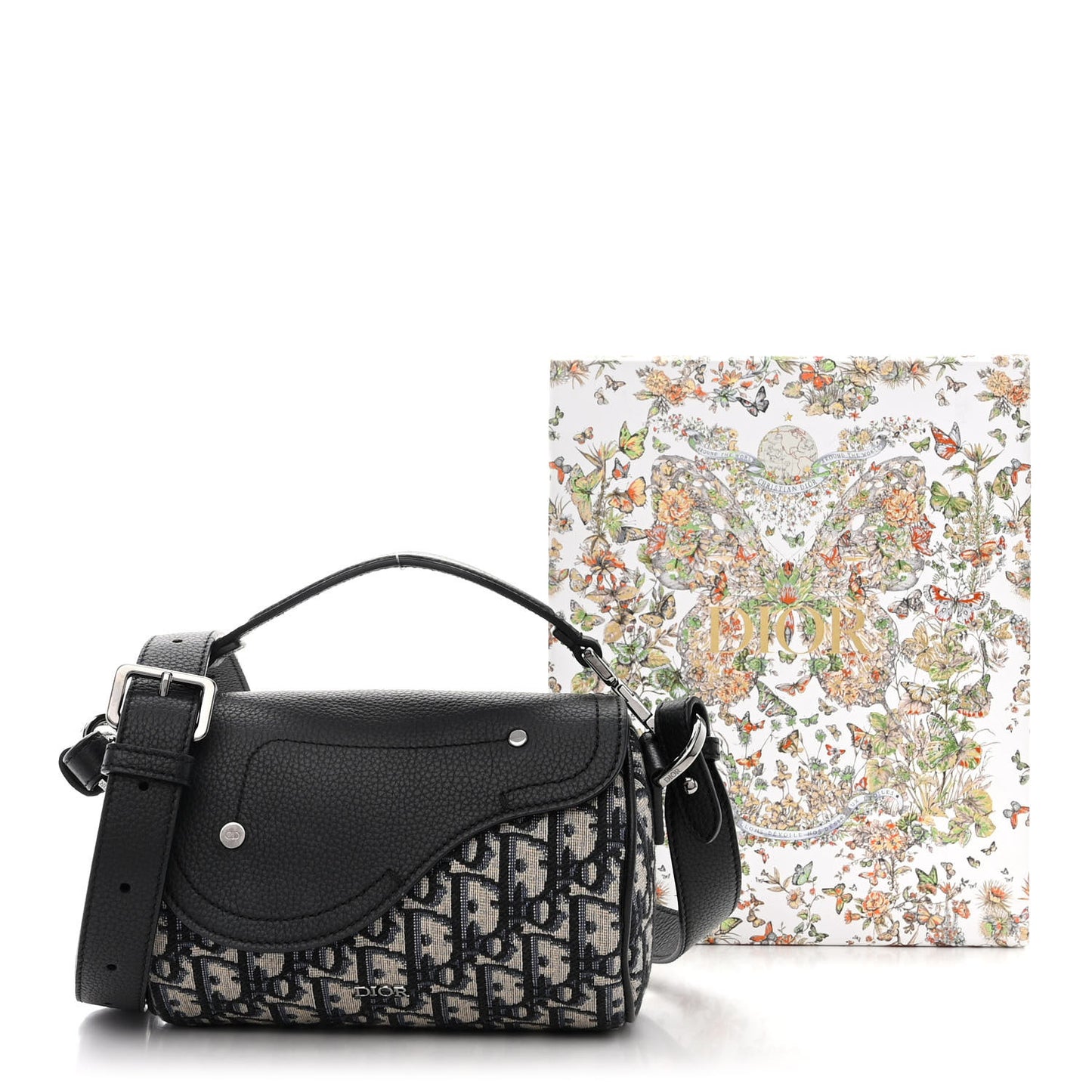 Oblique Mini Roller Saddle Bag With Strap Beige Black