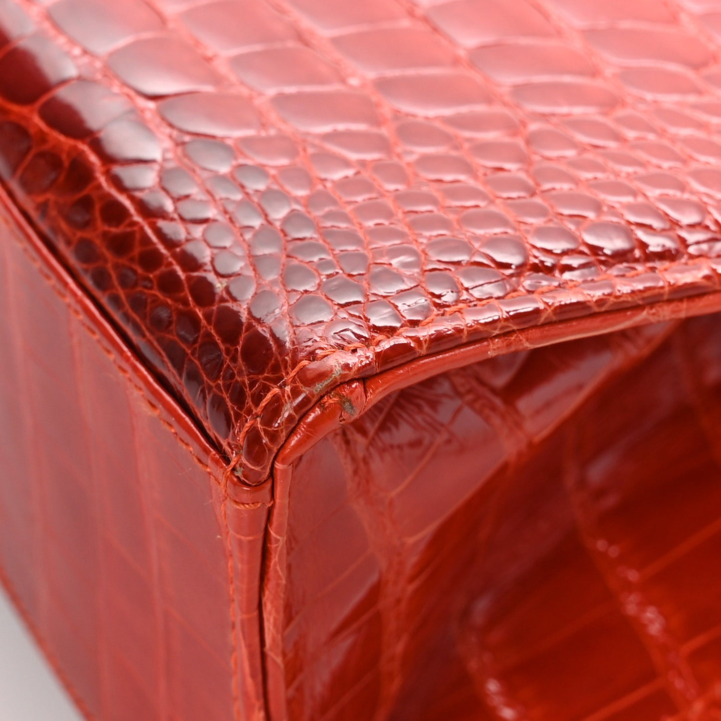 Shiny Crocodile Mini Top Handle Kelly Flap Orange