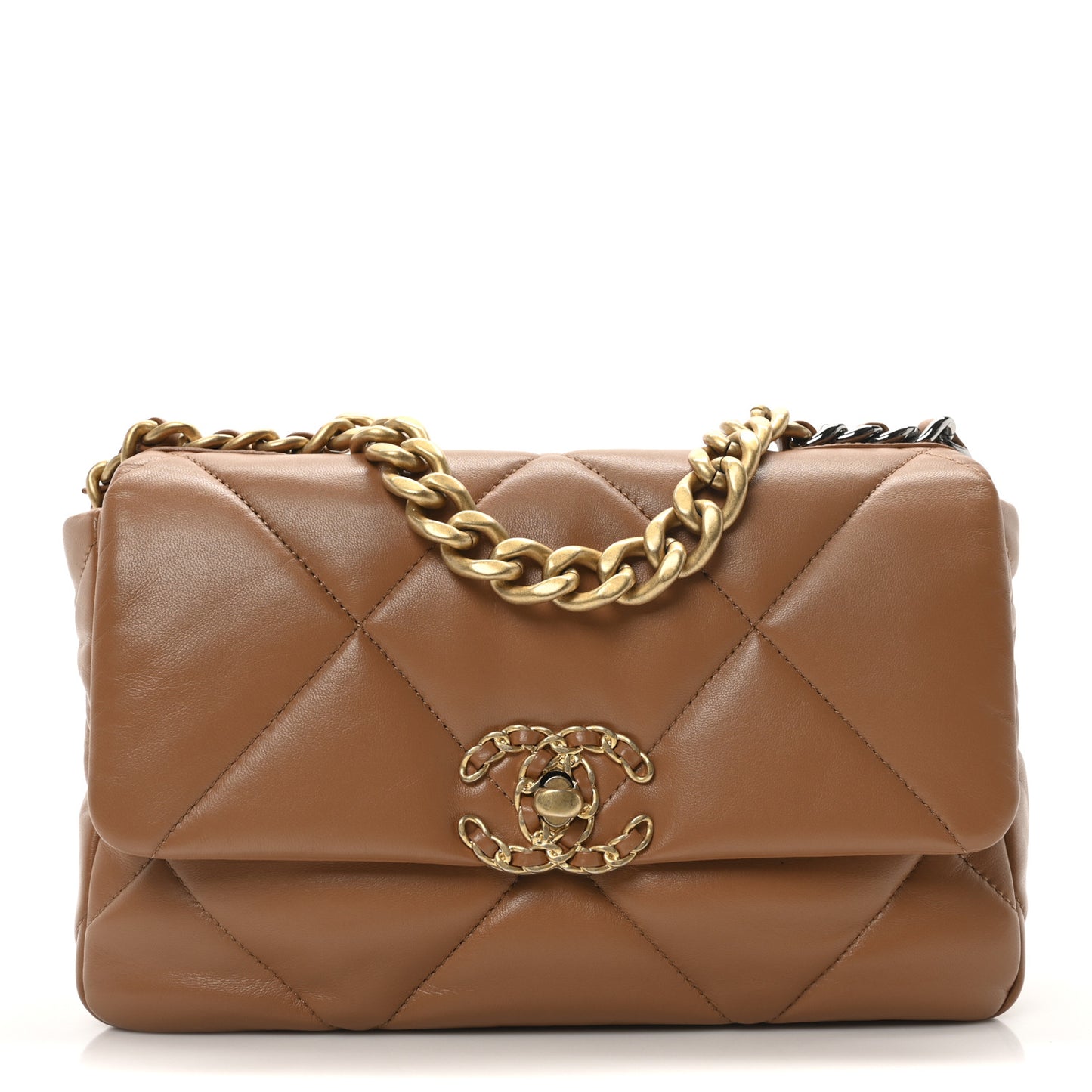 Lambskin Quilted Medium Chanel 19 Flap Light Brown