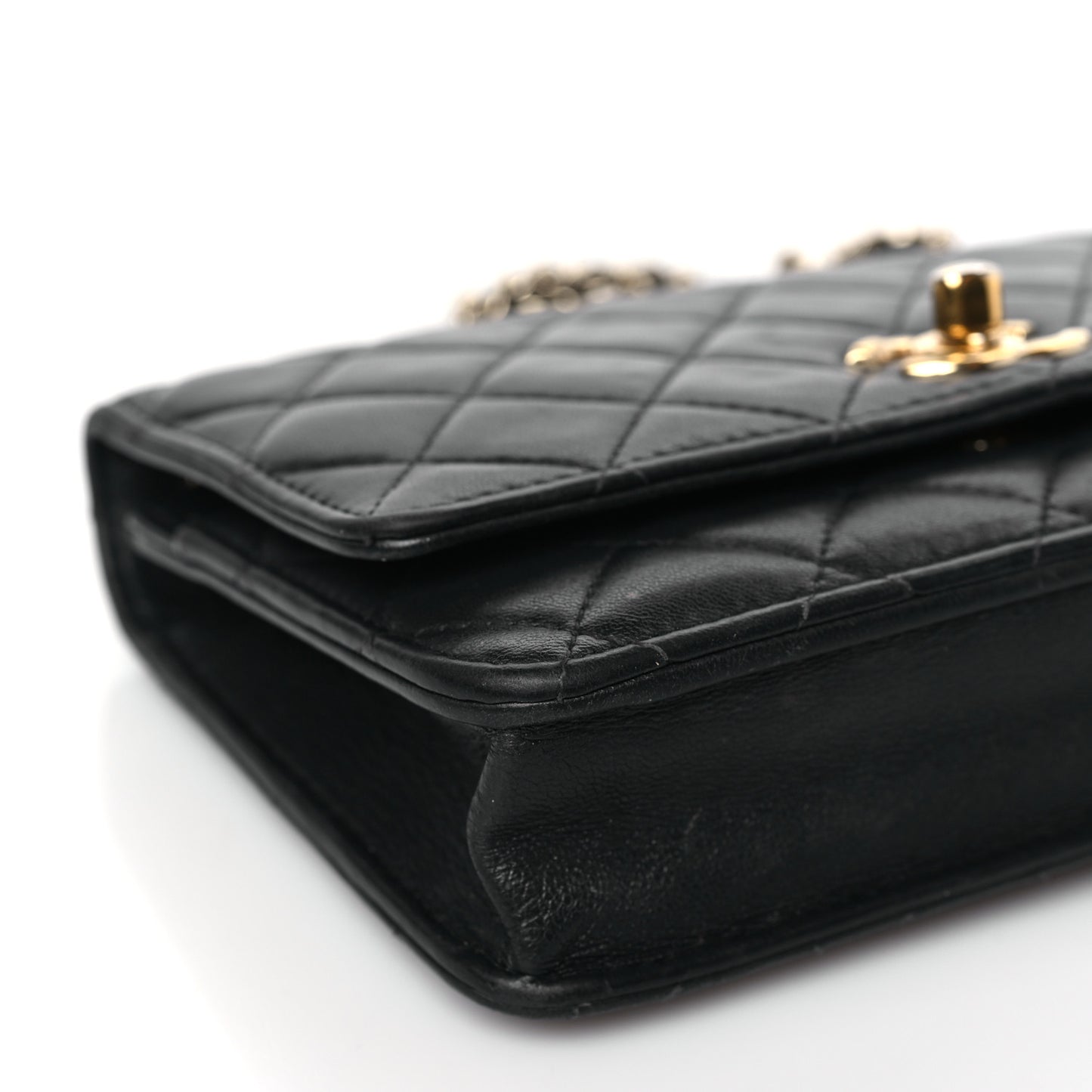 Lambskin Quilted Trendy CC Wallet On Chain WOC Navy