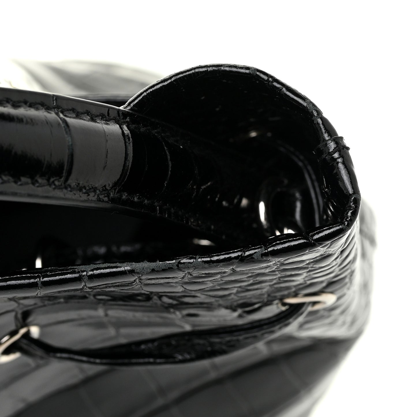 Shiny Calfskin Logo Crocodile Embossed XS Everyday Bucket Bag Black