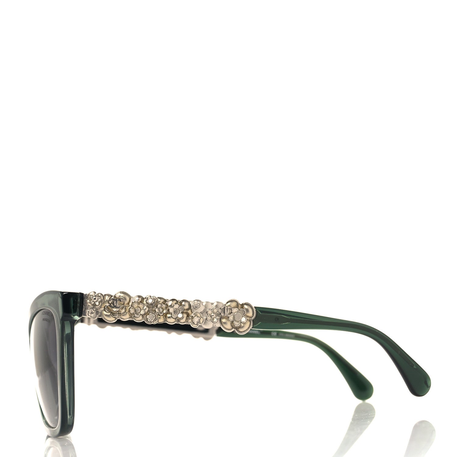 Chanel Acetate Polarized Camellia Cat Eye Sunglasses 71165 Green 3 of 8
