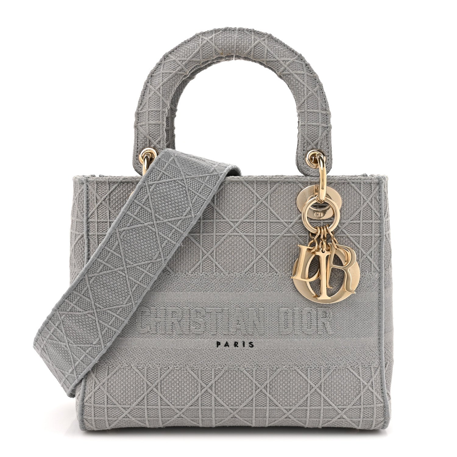 Christian Dior Canvas Embroidered Cannage Medium Lady D-Lite Gray 1 of 10