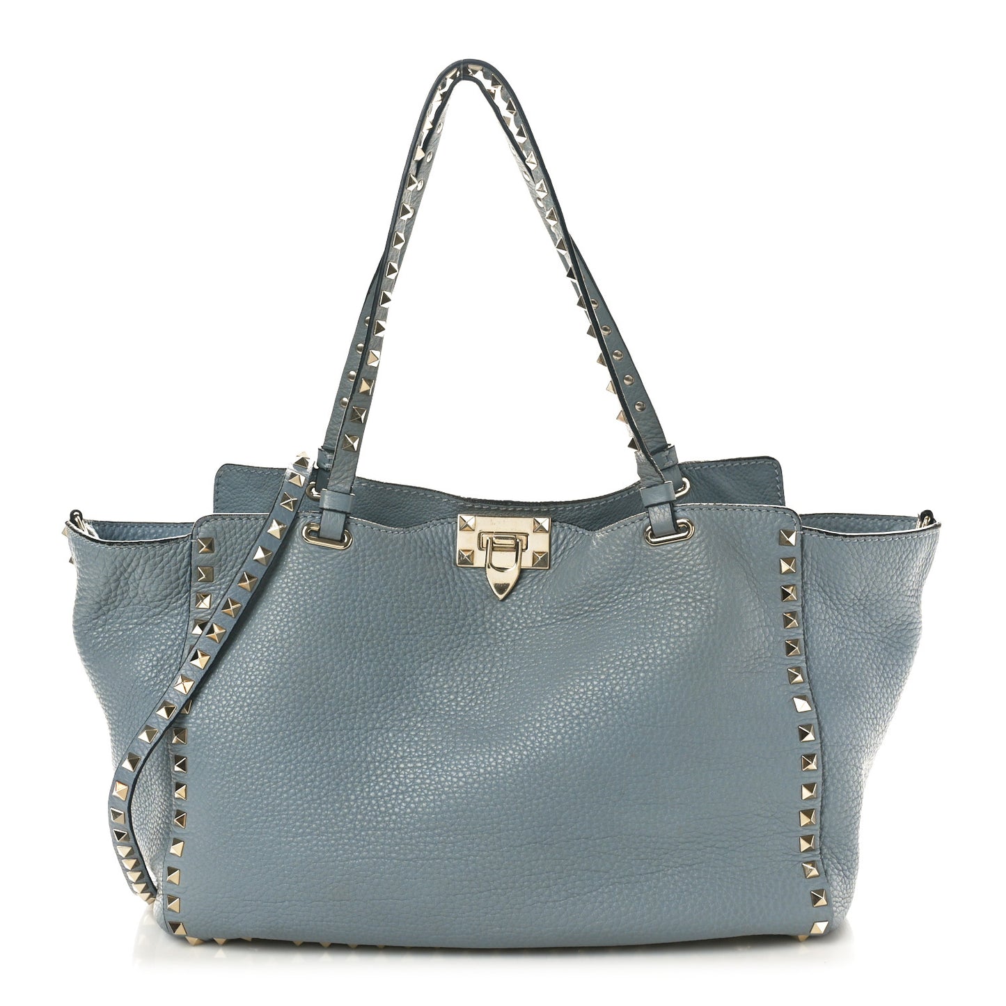 Pebbled Calfskin Medium Rockstud Tote Grey