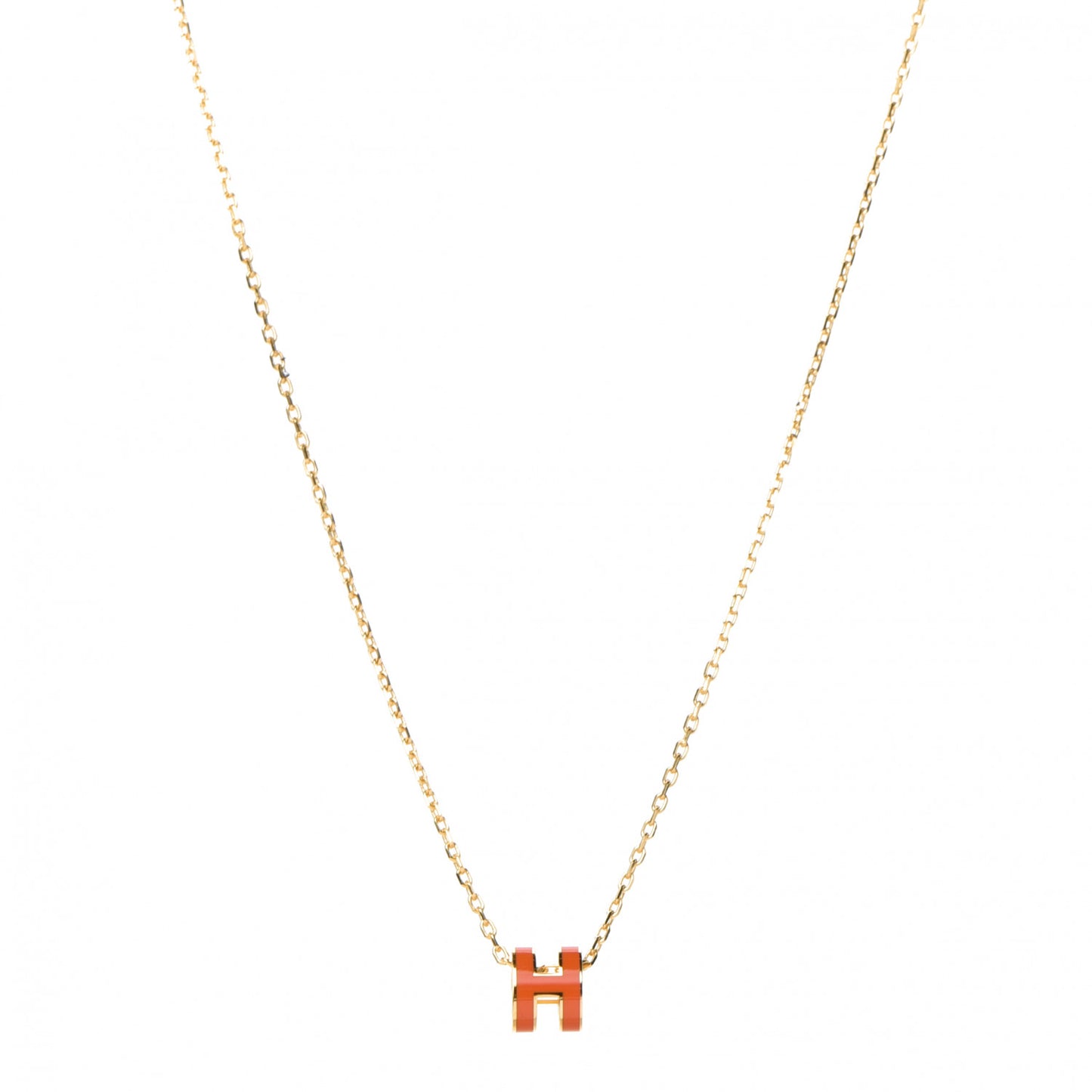 Lacquered Gold Mini Pop H Pendant Necklace Orange