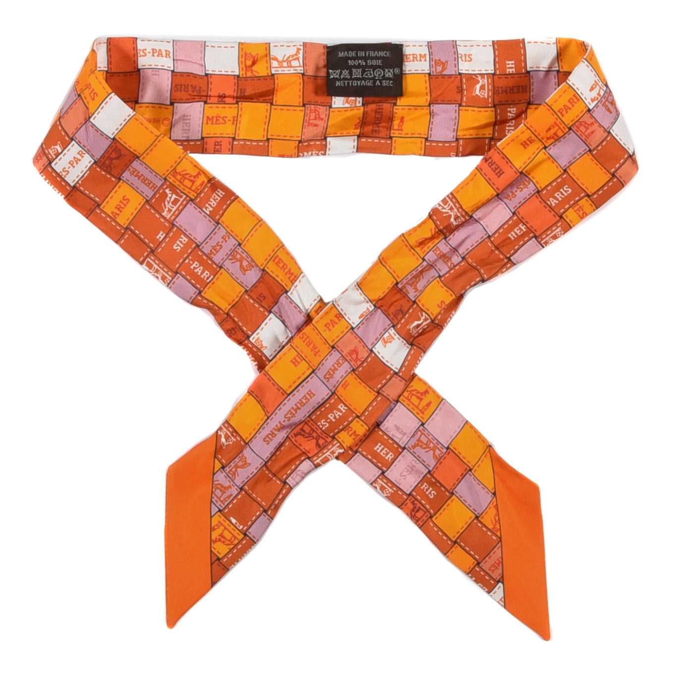 Hermes Silk Bolduc Au Carre Twilly Orange Blanc Vieux 931890