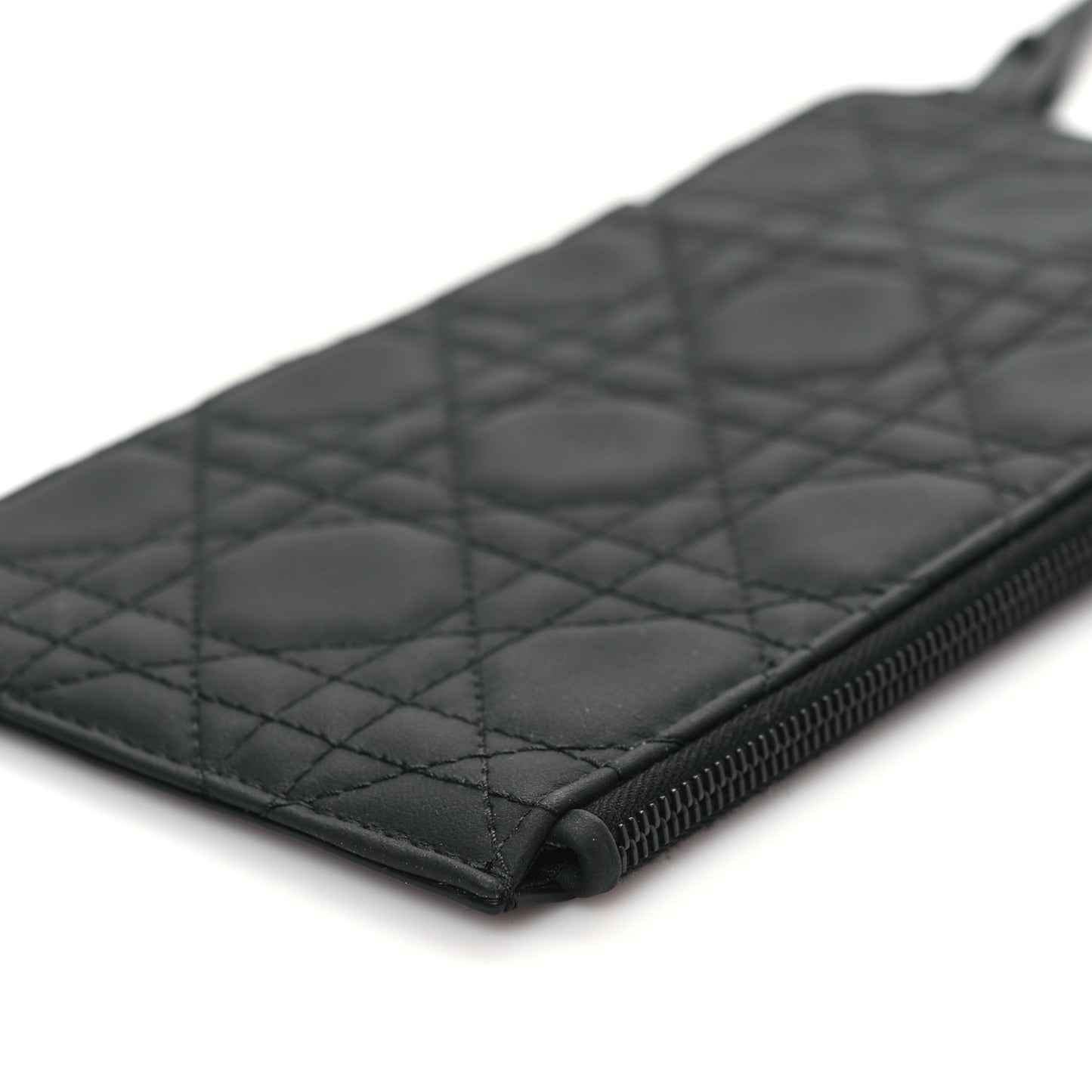 Ultra Matte Calfskin Cannage Lady Dior Zip Wallet With Strap Black